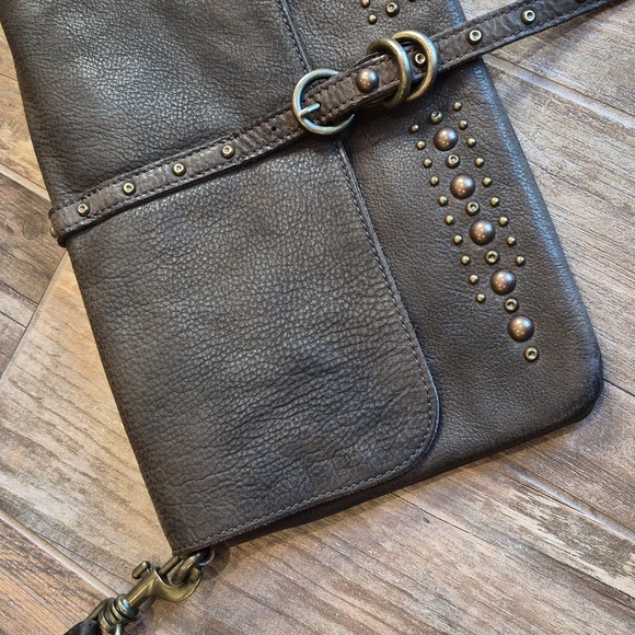 Liebeskind Dark Brown Leather Studded Detail Clutch Shoulder Crossbody Bag - Picture 2 of 16